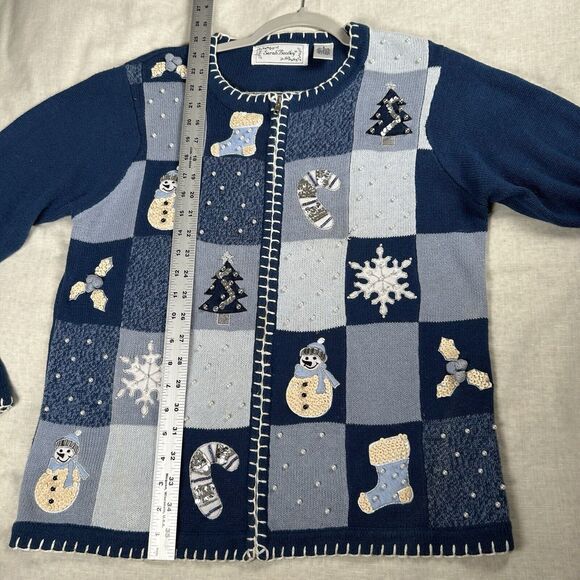 VTG Sarah Bentley Women’s Sz S Winter Zip-up Cardigan Grandmacore Sequins Beads - Picture 5 of 7